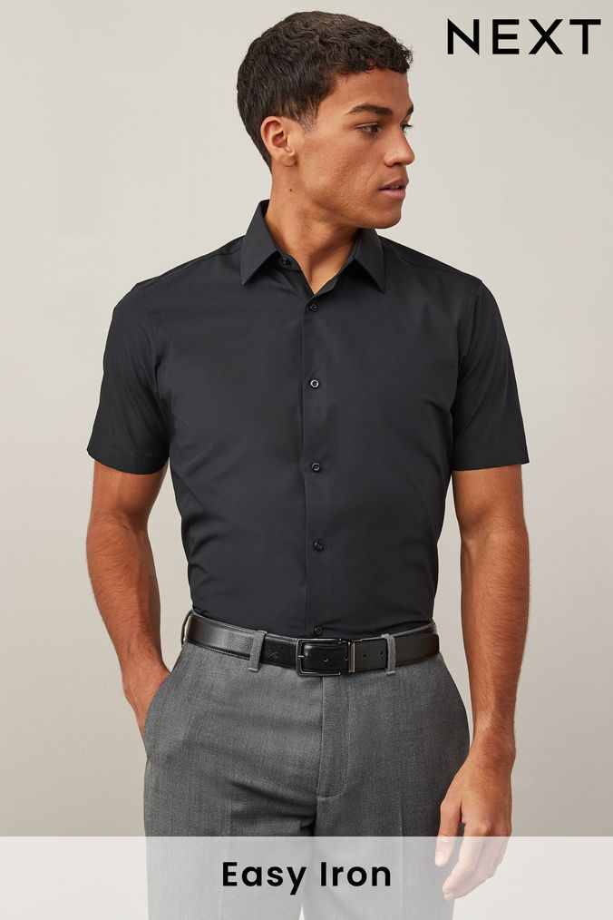 Mens short sleeve black dress shirts on sale