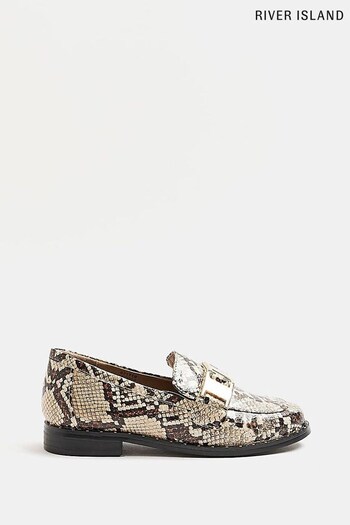 River Island Girls Brown Snake Snaffle Loafers (C73564) | £25
