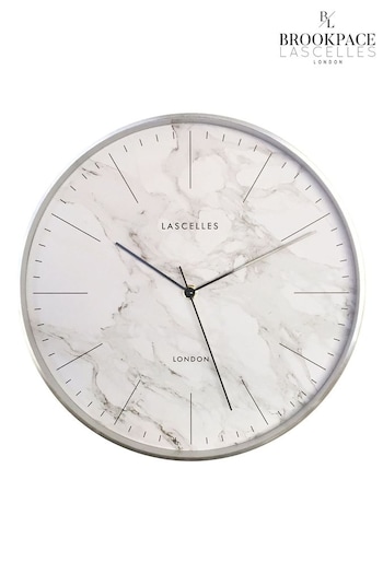 Brookpace Lascelles Cream Brushed Chrome Metal Cased Wall Clock with Marble Dial (C73586) | £25