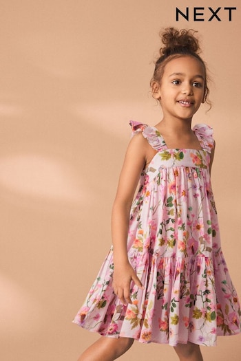 Pink Floral Printed Tiered jersey Dress (3-16yrs) (C73845) | £16 - £21