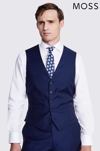 MOSS x Cerutti Blue Tailored Fit Twill Suit Waistcoat (C73863) | £130