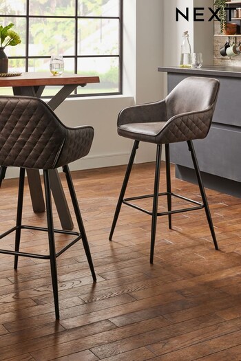 Monza Faux Leather Peppercorn Brown Hamilton Fixed Height Arm Kitchen Bar Stool (C73889) | £165