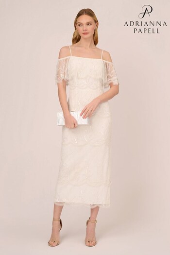 Adrianna Papell Beaded Tier Ankle White Dress (C73933) | £349