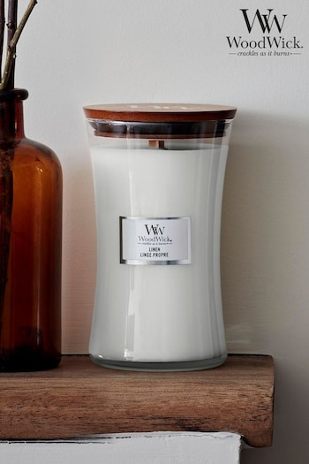 Woodwick White Large Hourglass Linen Candle (C74007) | £33