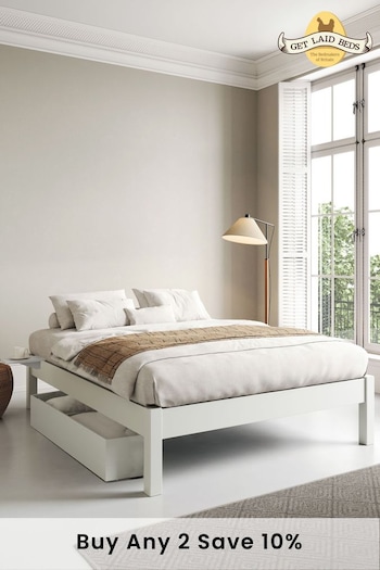Get Laid Beds White Platform Square Leg Solid Wood Bed Combo (C74040) | £610 - £800