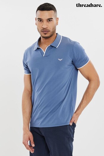 Threadbare Denim Blue Revere Collar Jersey Polo Shirt (C74063) | £20