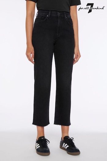 7 For All Mankind Logan Stovepipe Straight Crop High Rise Black Jeans (C74145) | £180