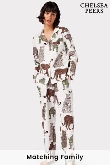 Chelsea Peers Cream Organic Cotton Giraffe Print Long Pyjama Set (C74250) | £55