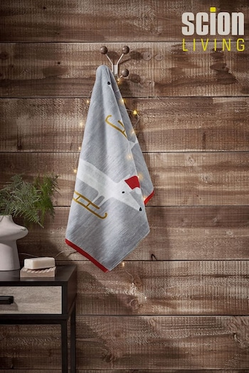 Scion Set of 2 Grey Mr Fox Christmas Hand Towels (C74298) | £30