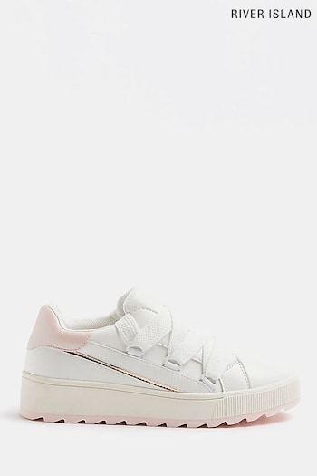 River Island Girls Wide Laced Plim White Trainers (C74760) | £22