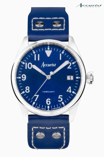 Accurist Mens Blue Aviation Leather Strap Analogue Watch (C74764) | £149