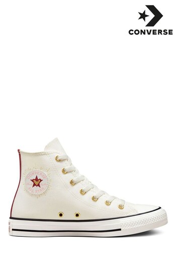 Converse White/Red Hearts High Top Youth Trainers (C74829) | £50