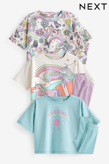 Pink/Turquoise Blue Unicorn Jogger Pyjamas 3 Pack (3-16yrs) (C75023) | £38 - £51