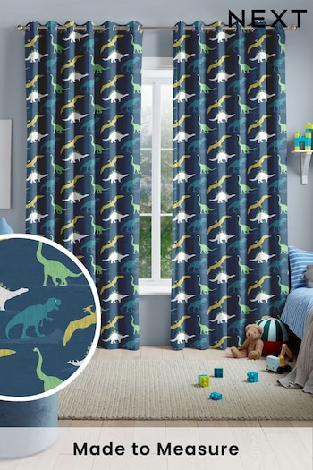 Navy Blue Multi Dino Made To Measure Curtains (C75139) | £82