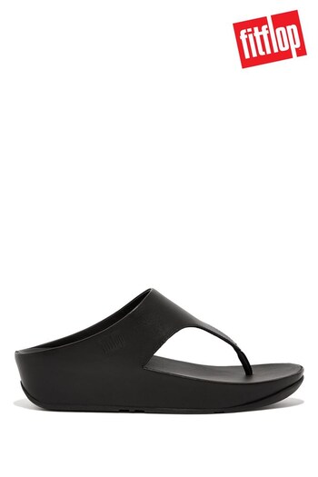FitFlop Shuv Leather Toe-Post Black Sandals (C75187) | £100