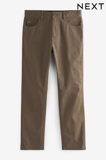 Mushroom Brown Slim Textured Soft Touch Stretch Denim Jean Style Trousers (C75249) | £30