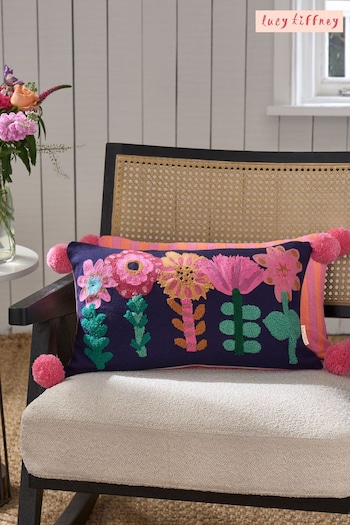 Lucy Tiffney Navy Tufted Floral Cushion (C75354) | £22
