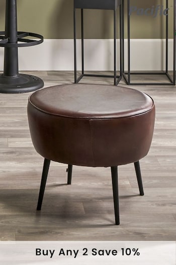 Pacific Mahogany Brown Donato Handcrafted Leather And Iron Stool (C75369) | £195