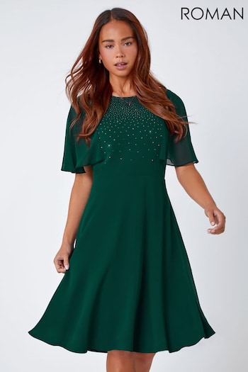 Roman Green Petite Embellished Skater Dress (C75585) | £58