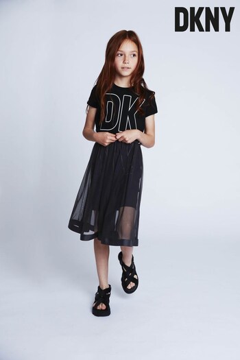 DKNY Black Mesh Skirt Belted Logo Dress (C75588) | £42 - £50
