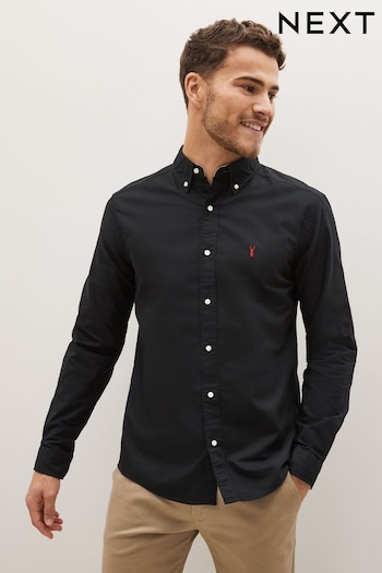 Black Regular Fit Long Sleeve Oxford Shirt (C75727) | £25