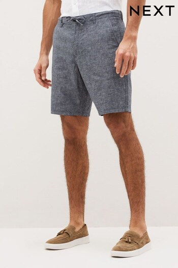 Blue Check Regular Fit Linen Rich Shorts Invent (C75857) | £36
