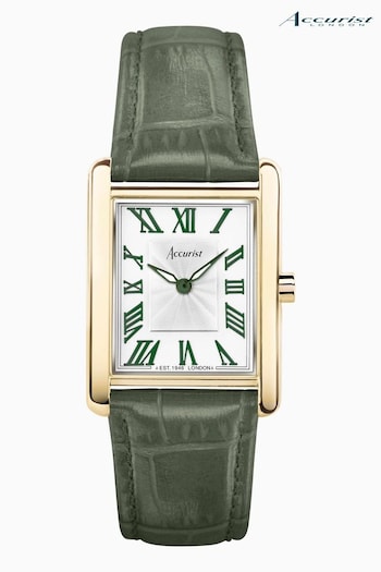 Accurist Womens Green Rectangle Leather Strap Analogue Watch (C75911) | £179