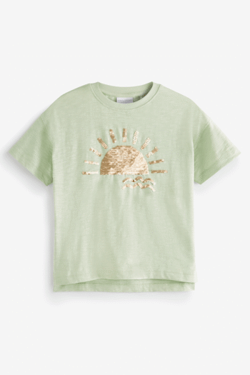 Mint Velvet Khaki Green Sequin Sun T-Shirt (C75924) | £14 - £16