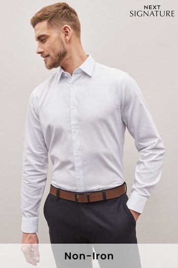 White Check Regular Fit Signature Super Non Iron Single Cuff Shirt (C76075) | £48