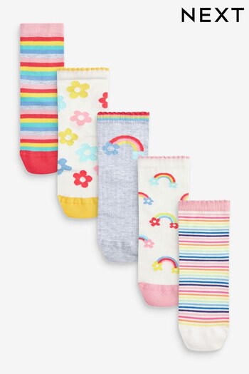 White, pink and Grey 5 Pack Cotton Rich Rainbow Floral Ankle Socks (C76173) | £7.50 - £9.50