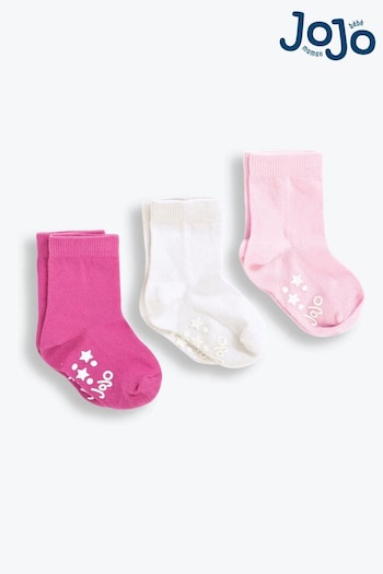 JoJo Maman Bébé Pink Girls' 3-Pack Short Cotton Socks (C76179) | £9.50
