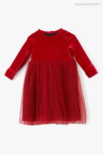 Angel & Rocket Baby Red Elsie Velvet Tulle Dress (C76196) | £38