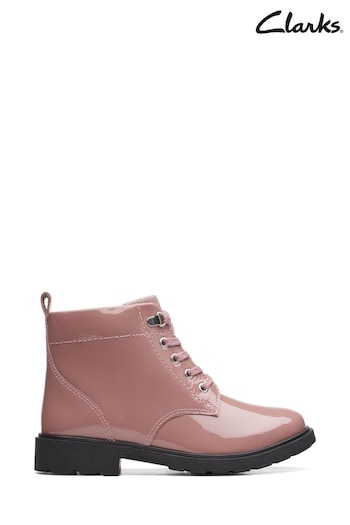 Clarks Pink Multi Fit Patent Astrol Lace Boots avant (C76398) | £54