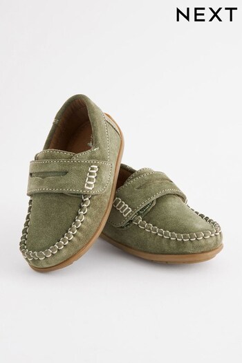 Sage Green Standard Fit (F) Leather Penny Loafers with Touch & Close Fastening (C76421) | £12.50 - £15