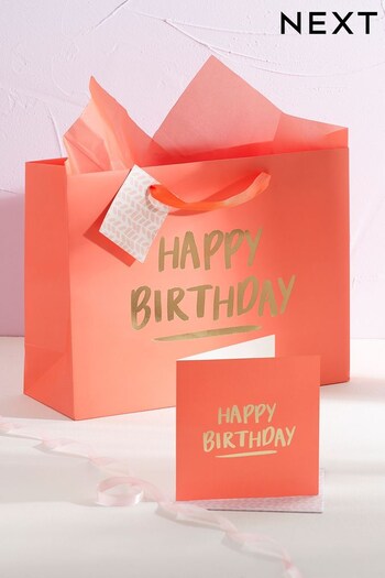 Orange Neon Birthday Card And Gift Bag C0693 Set (C76475) | £4