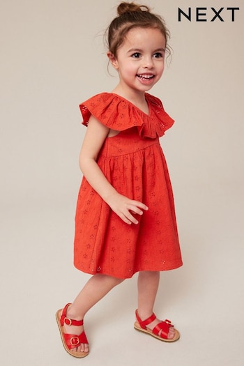 Red Cotton Broderie Dress (3mths-8yrs) (C76521) | £16 - £22