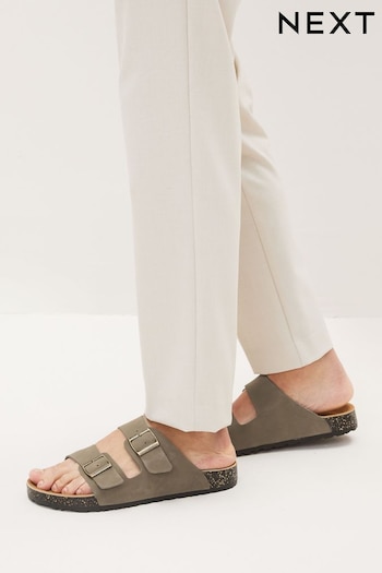 Taupe Leather Two Buckle Sandals Heeled (C76562) | £32