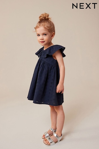 Navy Blue Cotton Broderie Dress (3mths-8yrs) (C76665) | £16 - £22