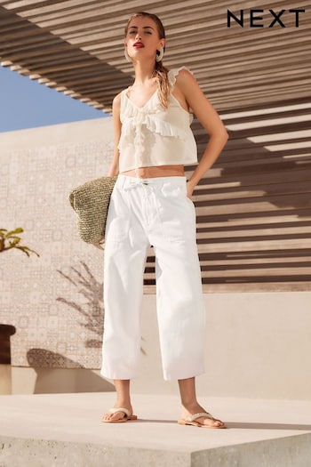 White Cargo Utility Cropped Lightweight Trousers (C76693) | £32