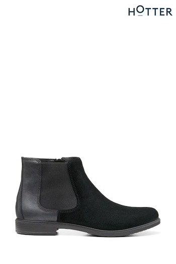 Hotter Black Suede Tenby Zip Fastening Boots cuir (C76715) | £99