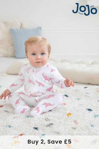 JoJo Maman Bébé Pink Elephant Print Zip Cotton Baby Sleepsuit (C76956) | £20