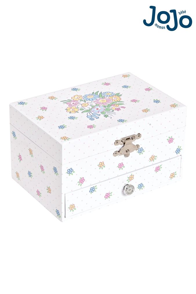 JoJo Maman Bébé White Pretty Floral Musical Jewellery Box (C77117) | £20