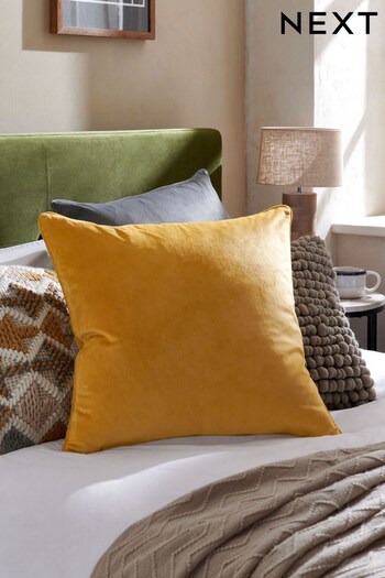 Ochre Yellow Matte Velvet Large Square Cushion (C77317) | £16