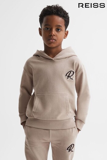 Reiss Taupe Cade Junior Relaxed Garment Dyed Logo Hoodie (C77456) | £32