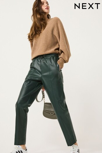 Dark Green Faux Leather PU Jogger Trousers (C77572) | £30
