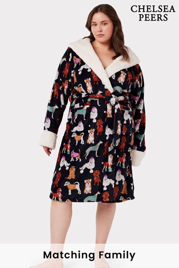 Chelsea Peers Blue Curve Fleece Posh Dogs Print Hooded Dressing Gown (C77661) | £55