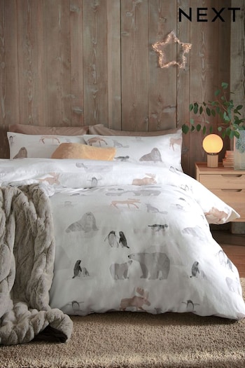 White Arctic Animals Reversible Brushed Cotton Duvet Cover and Pillowcase Set (C77947) | £30 - £60