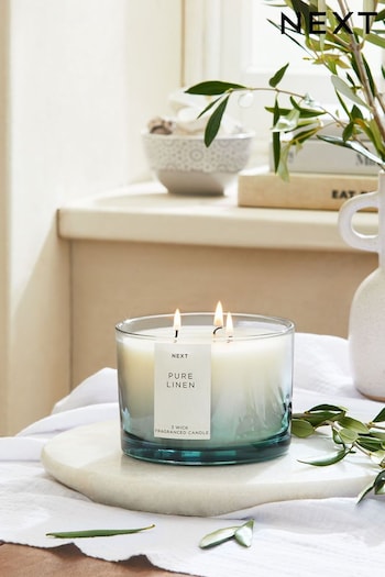 Blue Linen Lidded Jar 3 Wick Scented Candle (C78121) | £14
