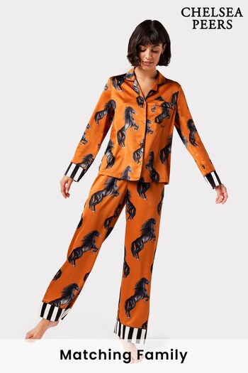 Chelsea Peers Orange Satin Horses Print Long Pyjama Set (C78242) | £55