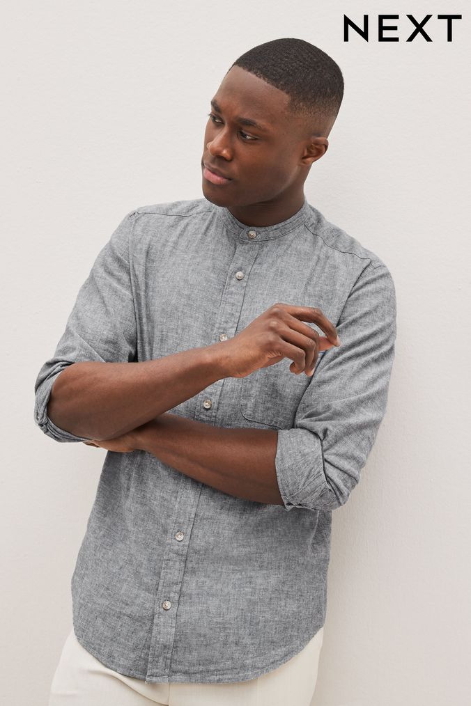 Buy Men s Plain Single Single Grandad Shirts Online Next UK